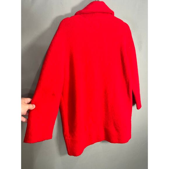 Anthropologie Moth Womens Red Button Pea Coat S Collar Wool Blend Winter Cozy - Picture 8 of 15
